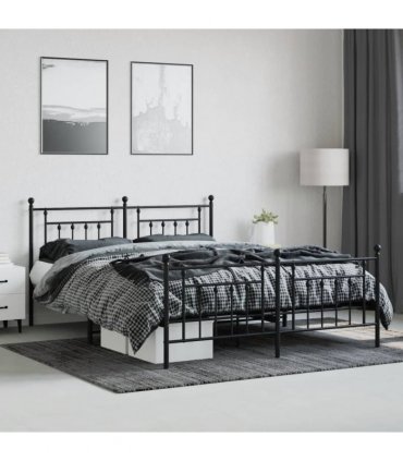 vidaXL Metal Bed Frame without Mattress with Footboard Black 180x200cm — Size: 180 x 200 cm, Model: with headboard & footboard