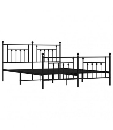 vidaXL Metal Bed Frame without Mattress with Footboard Black 180x200cm — Size: 180 x 200 cm, Model: with headboard & footboard