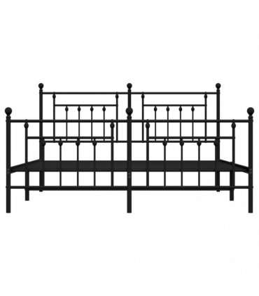 vidaXL Metal Bed Frame without Mattress with Footboard Black 180x200cm — Size: 180 x 200 cm, Model: with headboard & footboard