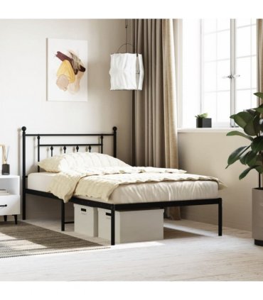 vidaXL Metal Bed Frame without Mattress with Headboard Black 107x203cm — Size: 107 x 203 cm — V0671964880