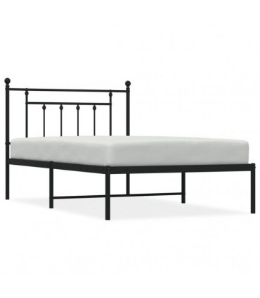 vidaXL Metal Bed Frame without Mattress with Headboard Black 107x203cm — Size: 107 x 203 cm — V0671964880