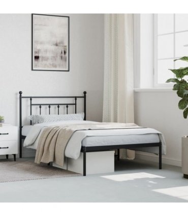 vidaXL Metal Bed Frame without Mattress with Headboard Black 107x203cm — Size: 107 x 203 cm — V0671964880