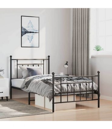 vidaXL Bed Frame | Black | Steel | Single | Industrial | Bed Frame | Rec — Size: 100 x 200 cm, Model: with headboard & footboard