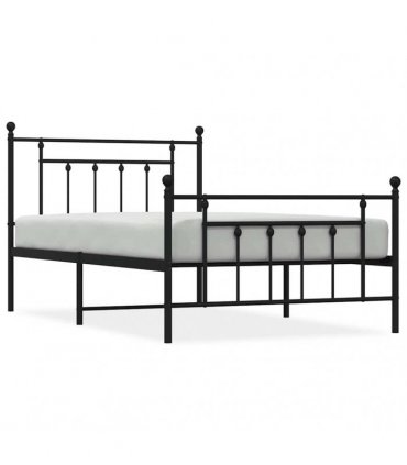 vidaXL Bed Frame | Black | Steel | Single | Industrial | Bed Frame | Rec — Size: 100 x 200 cm, Model: with headboard & footboard