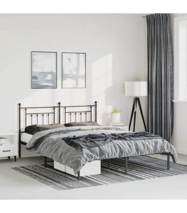 vidaXL Metal Bed Frame without Mattress with Headboard Black 150x200cm — Size: 150 x 200 cm — V0671964883