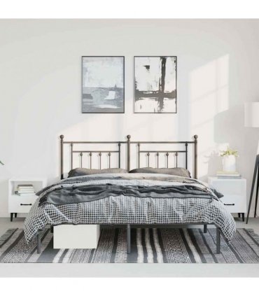 vidaXL Metal Bed Frame without Mattress with Headboard Black 150x200cm — Size: 150 x 200 cm — V0671964883