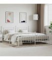 vidaXL Bed Frame | White | Powder-Coated Steel | Double | Industrial | B — Size: 200 x 200 cm, Model: with headboard & footboard