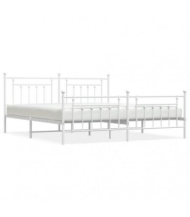 vidaXL Bed Frame | White | Powder-Coated Steel | Double | Industrial | B — Size: 200 x 200 cm, Model: with headboard & footboard