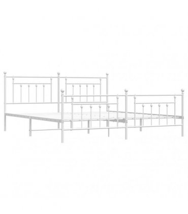 vidaXL Bed Frame | White | Powder-Coated Steel | Double | Industrial | B — Size: 200 x 200 cm, Model: with headboard & footboard