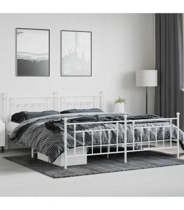 vidaXL Bed Frame | White | Powder-Coated Steel | Double | Industrial | B — Size: 200 x 200 cm, Model: with headboard & footboard