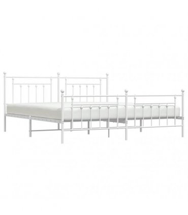 vidaXL Bed Frame | White | Powder-Coated Steel | Double | Industrial | B — Size: 200 x 200 cm, Model: with headboard & footboard