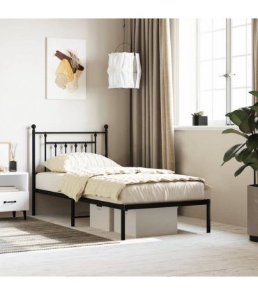 vidaXL Metal Bed Frame without Mattress with Headboard Black 80x200cm — Size: 80 x 200 cm — V0671964885