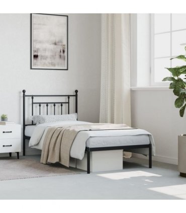 vidaXL Metal Bed Frame without Mattress with Headboard Black 80x200cm — Size: 80 x 200 cm — V0671964885