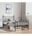 vidaXL Bed Frame | Black | Powder-coated steel | Single | Industrial | B — Size: 100 x 190 cm, Model: with headboard & footboard