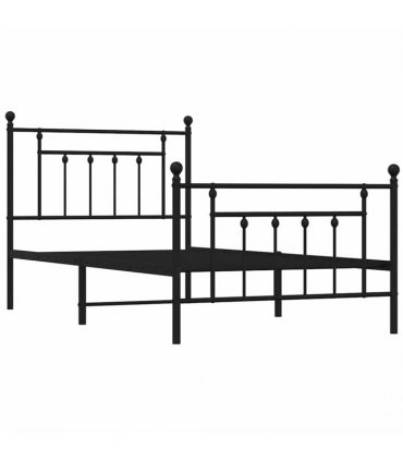vidaXL Bed Frame | Black | Powder-coated steel | Single | Industrial | B — Size: 100 x 190 cm, Model: with headboard & footboard