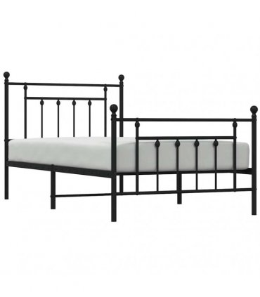 vidaXL Bed Frame | Black | Powder-coated steel | Single | Industrial | B — Size: 100 x 190 cm, Model: with headboard & footboard