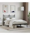 vidaXL Bed Frame | Black | Powder-Coated Steel | Double | Bed Frame — Size: 120 x 200 cm, Model: with headboard