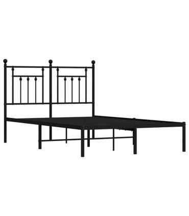 vidaXL Bed Frame | Black | Powder-Coated Steel | Double | Bed Frame — Size: 120 x 200 cm, Model: with headboard