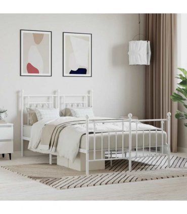 vidaXL Bed Frame | White | Powder-Coated Steel | 120x200 cm | Bed Frame — Size: 120 x 200 cm, Model: with headboard & footboard