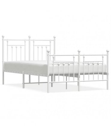 vidaXL Bed Frame | White | Powder-Coated Steel | 120x200 cm | Bed Frame — Size: 120 x 200 cm, Model: with headboard & footboard