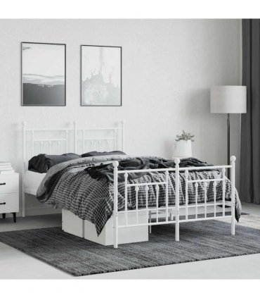 vidaXL Bed Frame | White | Powder-Coated Steel | 120x200 cm | Bed Frame — Size: 120 x 200 cm, Model: with headboard & footboard