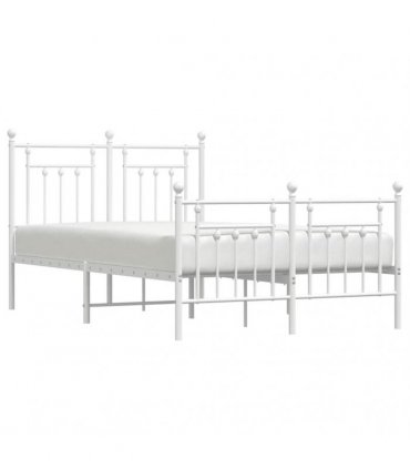 vidaXL Bed Frame | White | Powder-Coated Steel | 120x200 cm | Bed Frame — Size: 120 x 200 cm, Model: with headboard & footboard