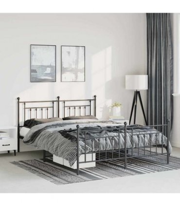 vidaXL Metal Bed Frame without Mattress with Footboard Bla — Size: 150 x 200 cm, Model: with headboard & footboard — V0671964890