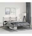 vidaXL Metal Bed Frame without Mattress with Footboard Bla — Size: 150 x 200 cm, Model: with headboard & footboard — V0671964890