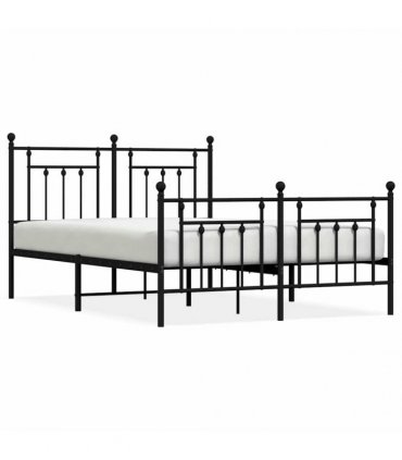 vidaXL Metal Bed Frame without Mattress with Footboard Bla — Size: 150 x 200 cm, Model: with headboard & footboard — V0671964890