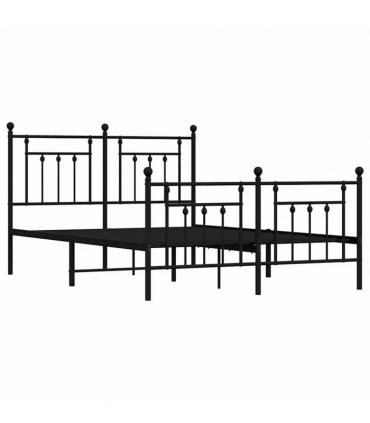 vidaXL Metal Bed Frame without Mattress with Footboard Bla — Size: 150 x 200 cm, Model: with headboard & footboard — V0671964890