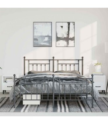 vidaXL Metal Bed Frame without Mattress with Footboard Bla — Size: 150 x 200 cm, Model: with headboard & footboard — V0671964890