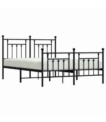 vidaXL Metal Bed Frame without Mattress with Footboard Bla — Size: 150 x 200 cm, Model: with headboard & footboard — V0671964890