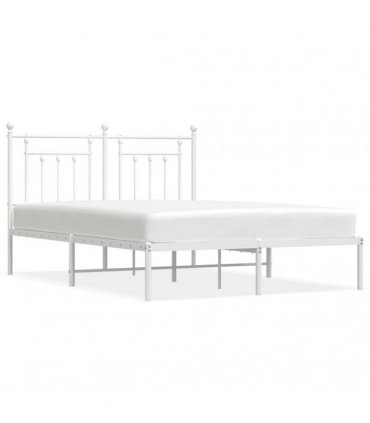 vidaXL Bed Frame | White | Powder-Coated Steel | Double | Bed Frame — Size: 140 x 190 cm, Model: with headboard