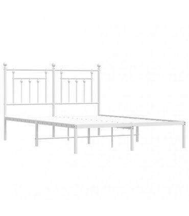 vidaXL Bed Frame | White | Powder-Coated Steel | Double | Bed Frame — Size: 140 x 190 cm, Model: with headboard