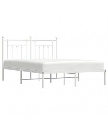 vidaXL Bed Frame | White | Powder-Coated Steel | Double | Bed Frame — Size: 140 x 190 cm, Model: with headboard