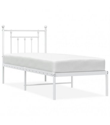 vidaXL Bed Frame | White | Powder-Coated Steel | Small Single | Bed Frame — Size: 75 x 190 cm, Model: with headboard