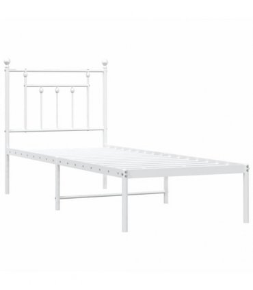 vidaXL Bed Frame | White | Powder-Coated Steel | Small Single | Bed Frame — Size: 75 x 190 cm, Model: with headboard
