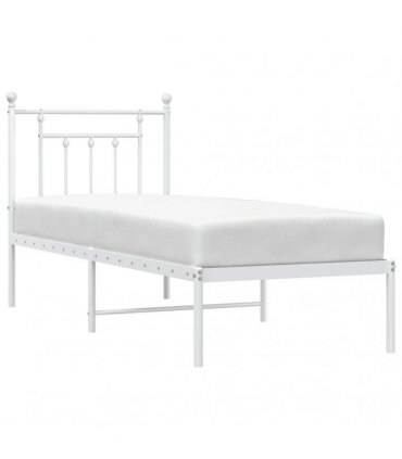 vidaXL Bed Frame | White | Powder-Coated Steel | Small Single | Bed Frame — Size: 75 x 190 cm, Model: with headboard