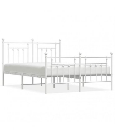 vidaXL Bed Frame | White | Steel | Double | Durable | Bed Frame | Rectan — Size: 140 x 200 cm, Model: with headboard & footboard