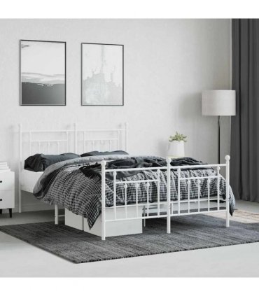 vidaXL Bed Frame | White | Steel | Double | Durable | Bed Frame | Rectan — Size: 140 x 200 cm, Model: with headboard & footboard