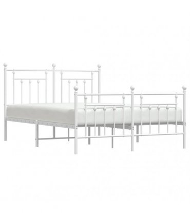 vidaXL Bed Frame | White | Steel | Double | Durable | Bed Frame | Rectan — Size: 140 x 200 cm, Model: with headboard & footboard
