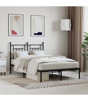 vidaXL Bed Frame | Black | Powder-coated steel | Small Double | Metal Bed Frame — Size: 120 x 190 cm, Model: with headboard