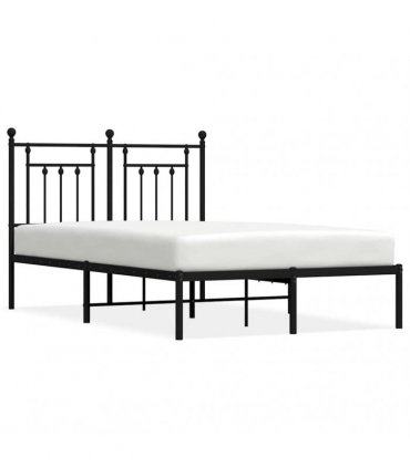 vidaXL Bed Frame | Black | Powder-coated steel | Small Double | Metal Bed Frame — Size: 120 x 190 cm, Model: with headboard