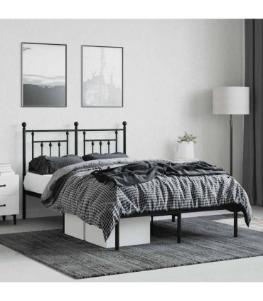 vidaXL Bed Frame | Black | Powder-coated steel | Small Double | Metal Bed Frame — Size: 120 x 190 cm, Model: with headboard