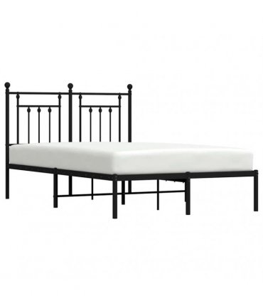 vidaXL Bed Frame | Black | Powder-coated steel | Small Double | Metal Bed Frame — Size: 120 x 190 cm, Model: with headboard