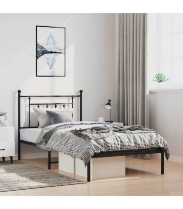 vidaXL Bed Frame | Black | Steel | Single | Bed Frame | Rectangular | Industrial — Size: 100 x 200 cm, Model: with headboard
