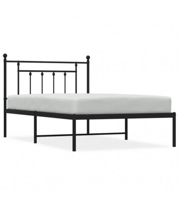 vidaXL Bed Frame | Black | Steel | Single | Bed Frame | Rectangular | Industrial — Size: 100 x 200 cm, Model: with headboard