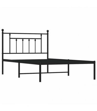 vidaXL Bed Frame | Black | Steel | Single | Bed Frame | Rectangular | Industrial — Size: 100 x 200 cm, Model: with headboard