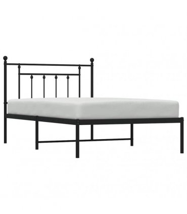 vidaXL Bed Frame | Black | Steel | Single | Bed Frame | Rectangular | Industrial — Size: 100 x 200 cm, Model: with headboard