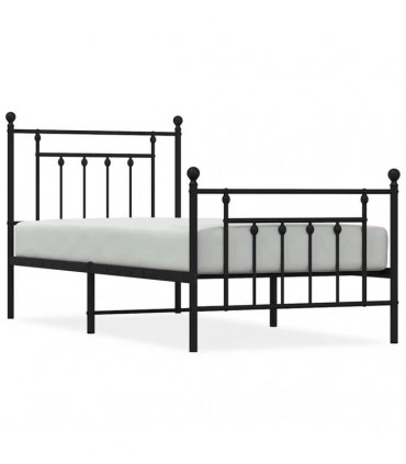 vidaXL Bed Frame | Black | Powder-Coated Steel | Single | Bed Frame — Size: 90 x 190 cm, Model: with headboard & footboard